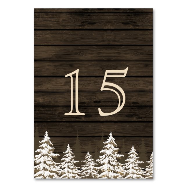 Barnwood Rustic Pine trees wedding table numbers (Front)