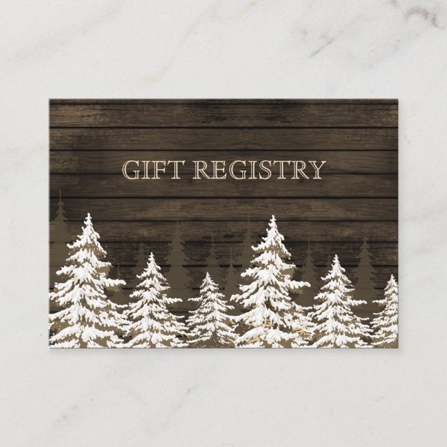 Barnwood Rustic Pine trees, winter gift registry Enclosure Card (Front)