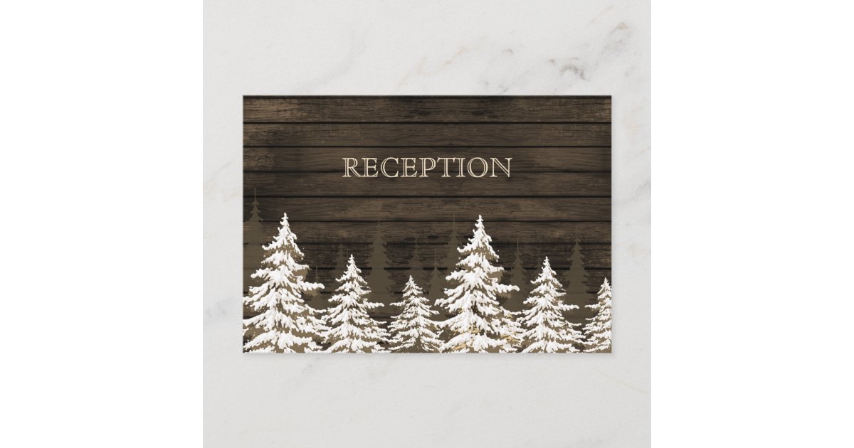 Barnwood Rustic Pine trees winter reception invite | Zazzle