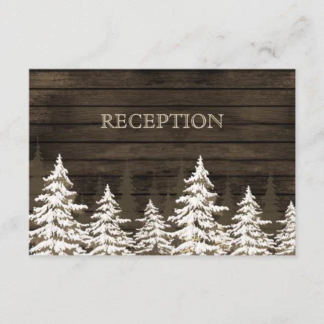 Barnwood Rustic Pine trees winter reception invite | Zazzle