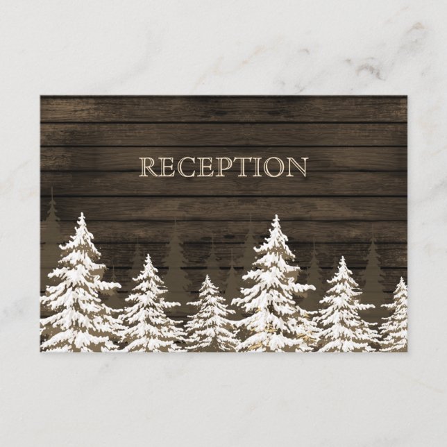 Barnwood Rustic Pine trees winter reception invite (Front)