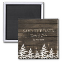 Barnwood Rustic Pine trees, winter save the Date Magnet