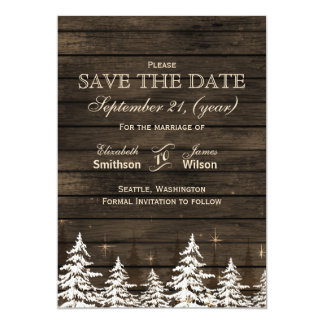 Winter Save The Date Gifts On Zazzle Barnwood Rustic Pine Trees Winter Save The Dates Card