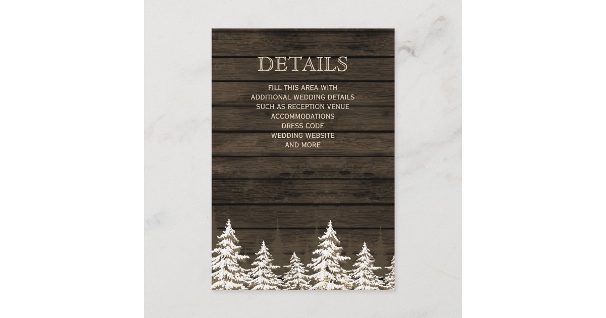 Barnwood Rustic Pine trees winter wedding Enclosure Card | Zazzle