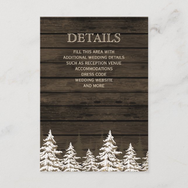 Barnwood Rustic Pine trees winter wedding Enclosure Card (Front)