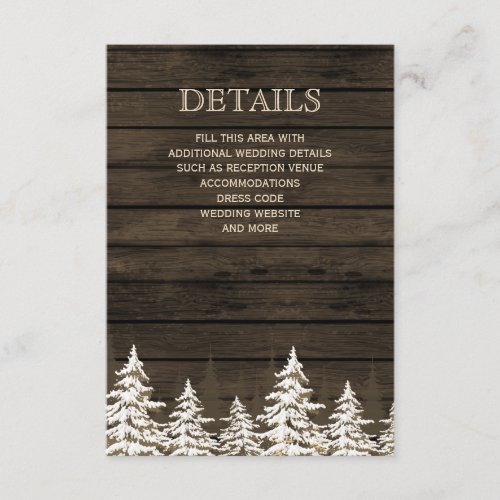 Barnwood Rustic Pine trees winter wedding Enclosure Card
