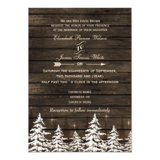 Barnwood Rustic Pine trees Winter Wedding Invites
