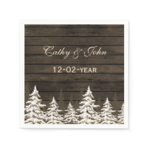 Barnwood Rustic Pine trees, winter wedding napkin
