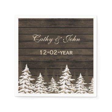 Barnwood Rustic Pine trees, winter wedding napkin