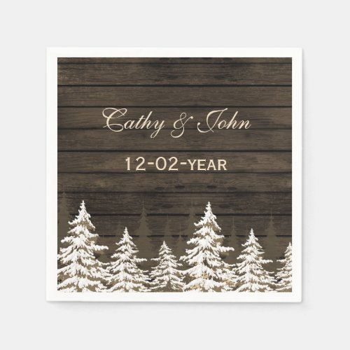 Barnwood Rustic Pine trees winter wedding napkin