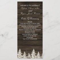 Barnwood Rustic Pine trees, winter wedding program