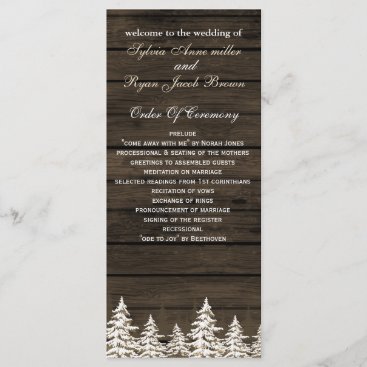 Barnwood Rustic Pine trees, winter wedding program