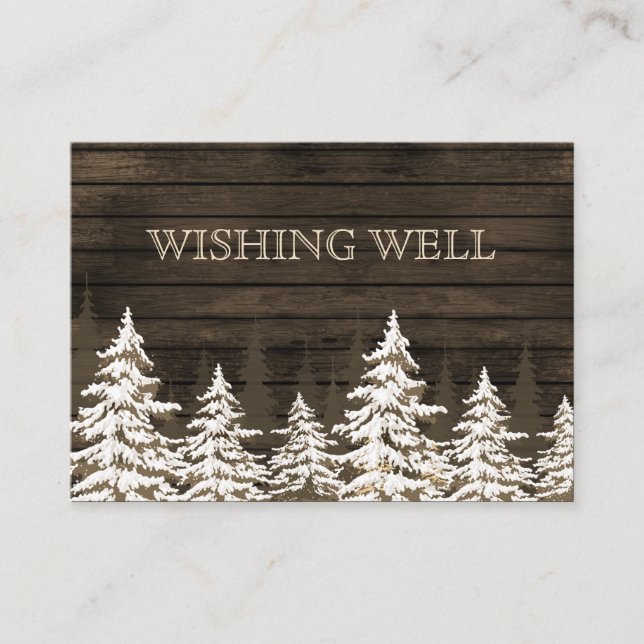 Barnwood Rustic Pine trees, winter wishing well Enclosure Card (Front)