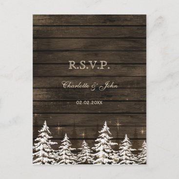 Barnwood Rustic Pine trees, winter woodland rsvp Invitation Postcard