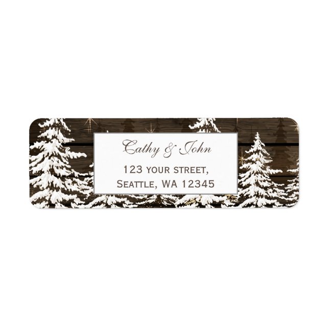 Barnwood rustic pine wedding address label (Front)