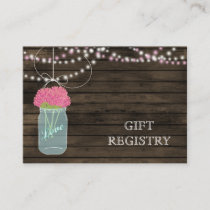Barnwood Rustic pink mason jars gift registry Enclosure Card