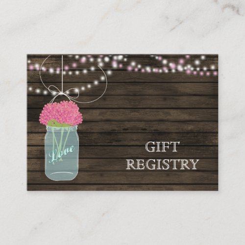 Barnwood Rustic pink mason jars gift registry Enclosure Card