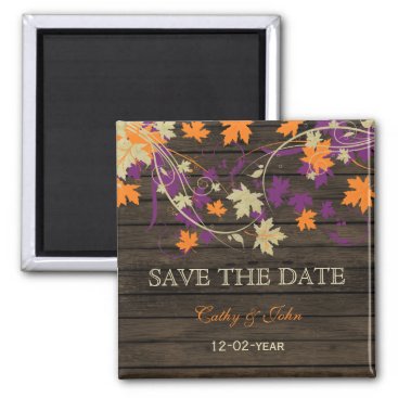 Barnwood Rustic plum fall leaves save the Date Magnet