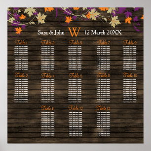 Barnwood Rustic plum fall wedding seating plan Poster