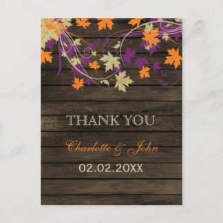 Barnwood Rustic plum fall wedding Thank You Postcard