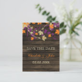 Barnwood Rustic plum leaves fall save the Date Announcement Postcard (Standing Front)