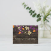Barnwood Rustic plum leaves wedding accomodations Business Card (Standing Front)