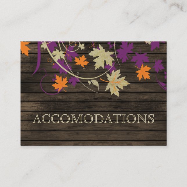 Barnwood Rustic plum leaves wedding accomodations Business Card (Front)
