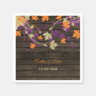 Barnwood Rustic plum personalized wedding napkin