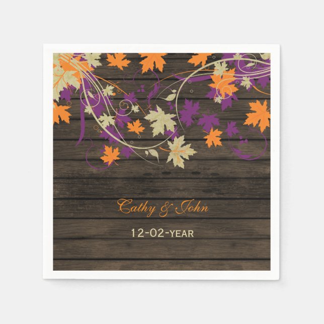 Barnwood Rustic plum personalized wedding napkin (Front)