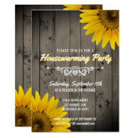 Barnwood Rustic Sunflowers Housewarming Party Card