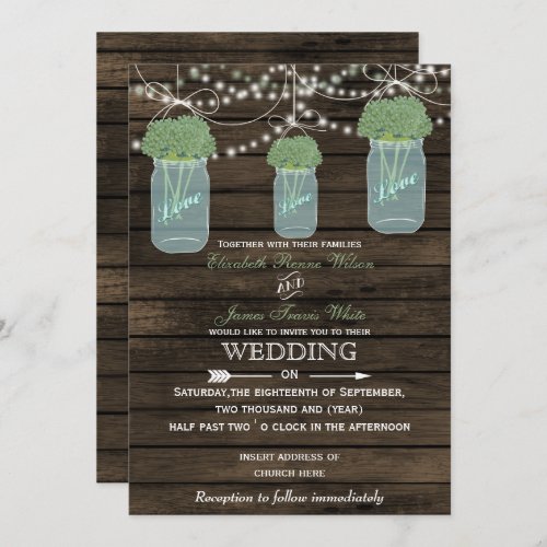 Barnwood sage mason jar wedding invitations