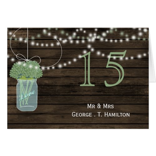 Barnwood sage mason jars table numbers