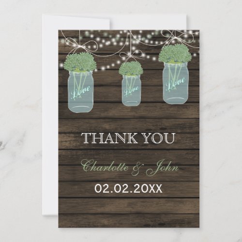 Barnwood sage mason jars Thank You Invitation