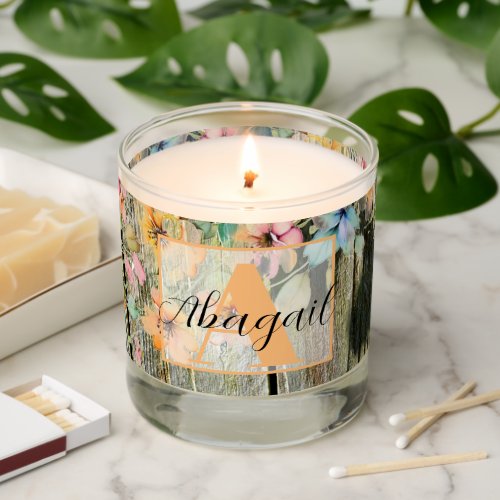 Barnwood script botanical  watercolor flowers Scented Candle