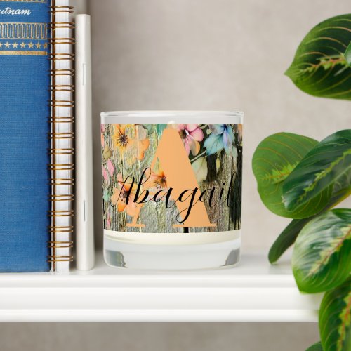  Barnwood script botanical  watercolor flowers Scented Candle