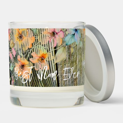  Barnwood script botanical  watercolor flowers Scented Candle