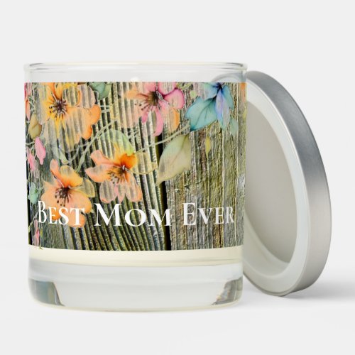  Barnwood script botanical  watercolor flowers Scented Candle