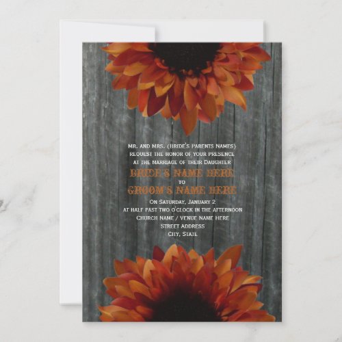 Barnwood &amp; Sunflower Fall Wedding Invitation