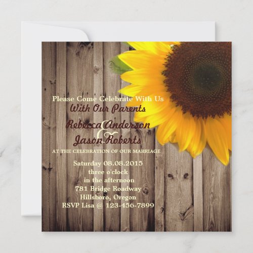 barnwood sunflower wedding country wedding personalized invites