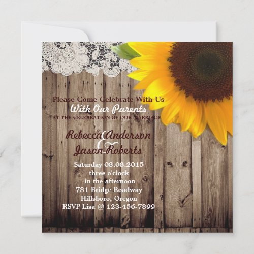 barnwood sunflower wedding country wedding invites
