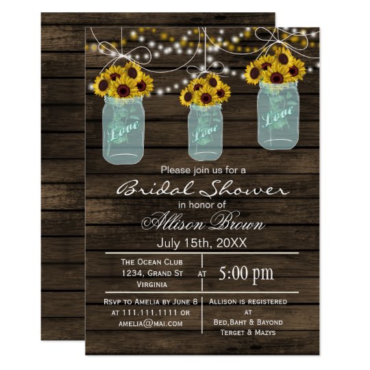 Sunflower Bridal Shower Invitation, Rustic, Floral Invitation | Zazzle.com