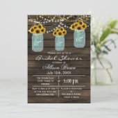 Barnwood sunflowers mason jar rustic bridal shower invitation (Standing Front)