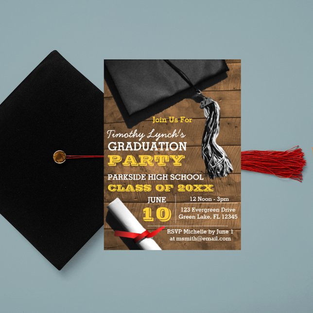 Barnwood Tassel Gold Graduation Invitation (Creator Uploaded)