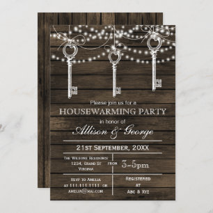 Barnwood vintage keys rustic housewarming invites