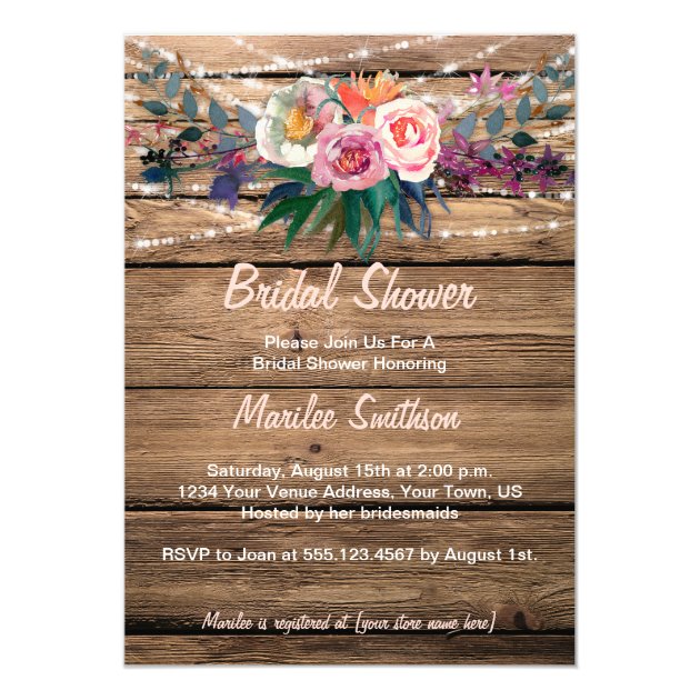 Barnwood Watercolor Fall Wildflowers Bridal Shower Invitation