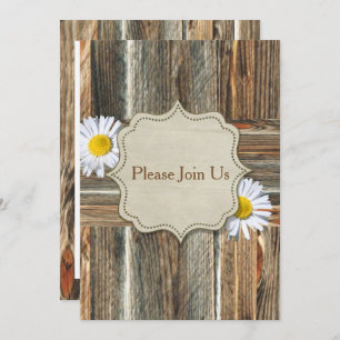 Barnwood With Daiseys Invitation Template