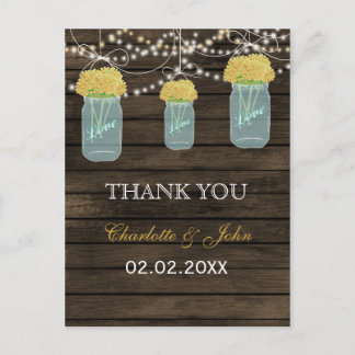 Barnwood yellow flowers mason jars Thank You notes