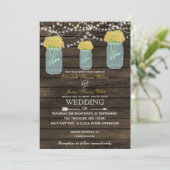 Barnwood, yellow mason jar wedding invitations (Standing Front)