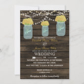 Barnwood, yellow mason jar wedding invitations (Front)