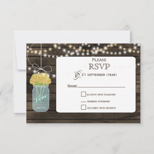 Barnwood yellow mason jar wedding RSVP 35 x 5